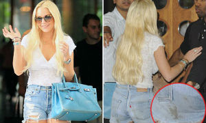 Lindsay Lohan diện quần bẩn ra phố